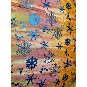Colorful Batik Cotton Fabric Winter Blue Snowflakes & Holly Design Quilting Craf
